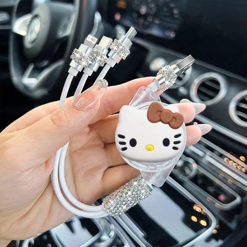 Sanrio Hellokittys 3 In 1 Charging Cable for Iphone Android Micro Usb Type-C Mobile Phone Cute Usb Data Cable