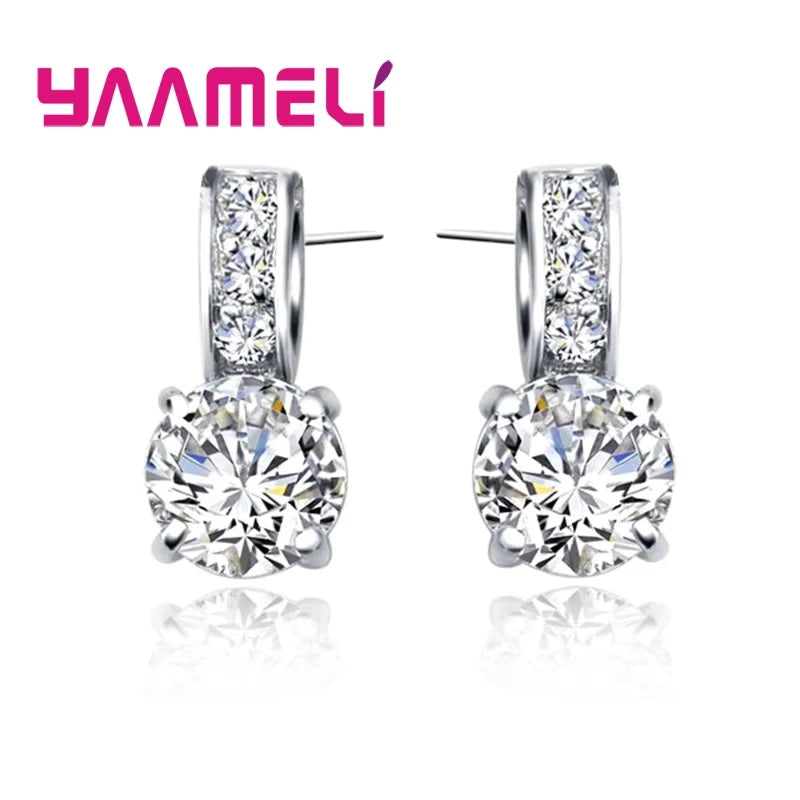 925 Sterling Silver Color Bridal Jewelry Set Classic Cubic Zircon Crystal Pendant  Necklace Stud Earrings for Women Girls Gift