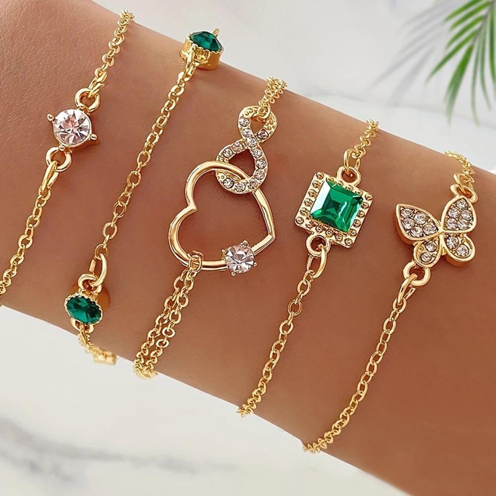 5pcs Vintage-Inspired Bracelet Set with Sparkling Rhinestones - Infinity & Geometric Designs, Perfect for Casual Attire or Gifti