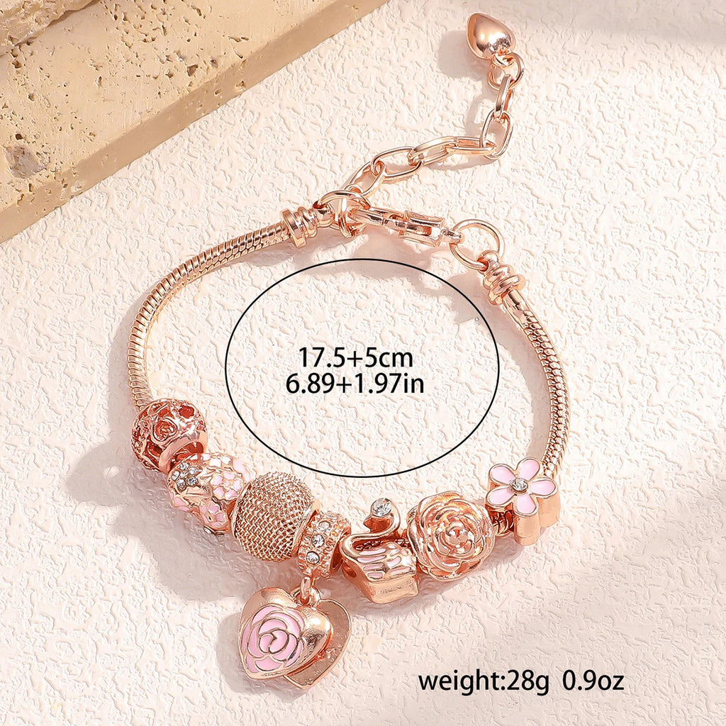 1PC Fashion Multi Element Accessories Drip Oil Rose Love Little Swan Pan Family Bracelet Jewelry Daily Dressing Party Gift -7633