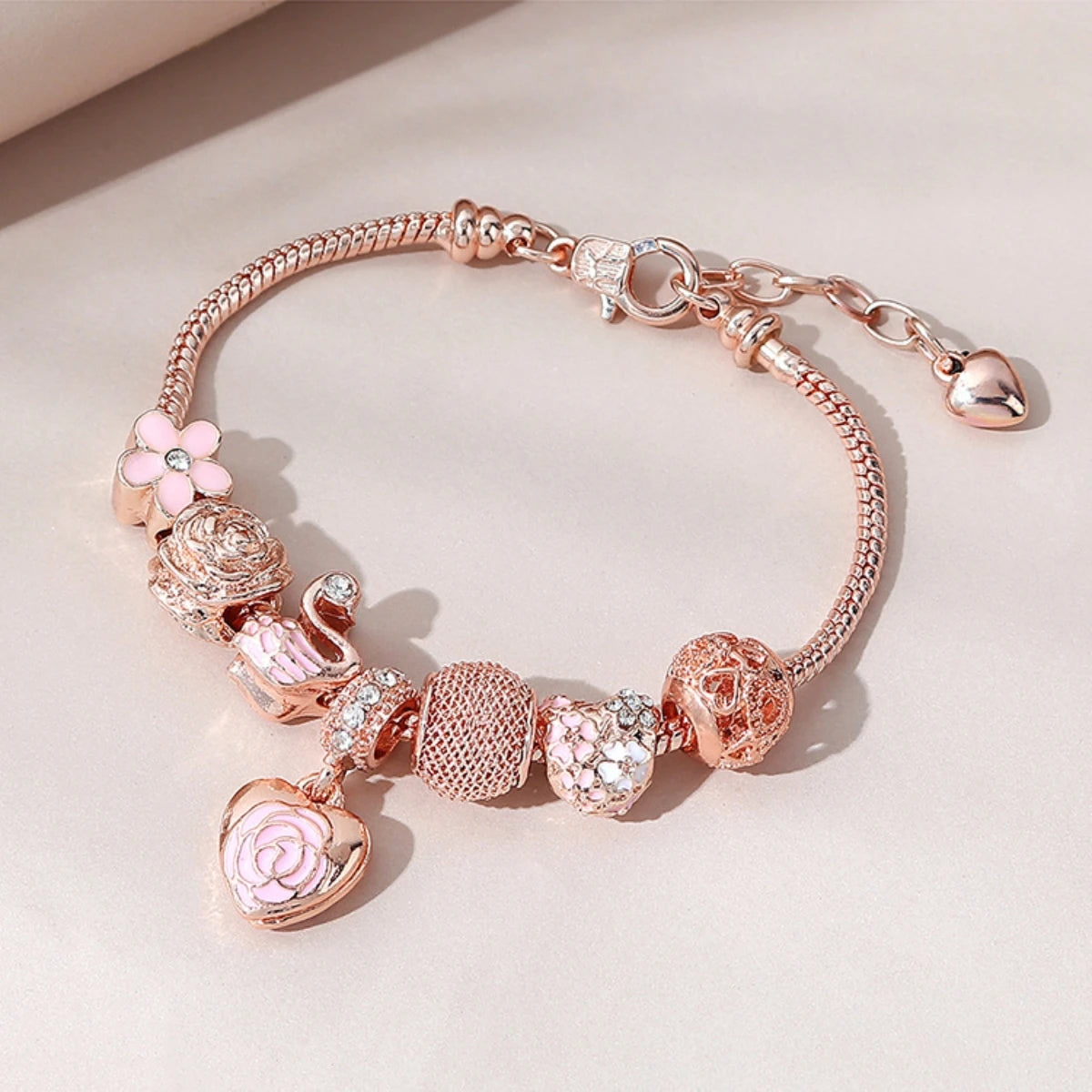 1PC Fashion Multi Element Accessories Drip Oil Rose Love Little Swan Pan Family Bracelet Jewelry Daily Dressing Party Gift -7633