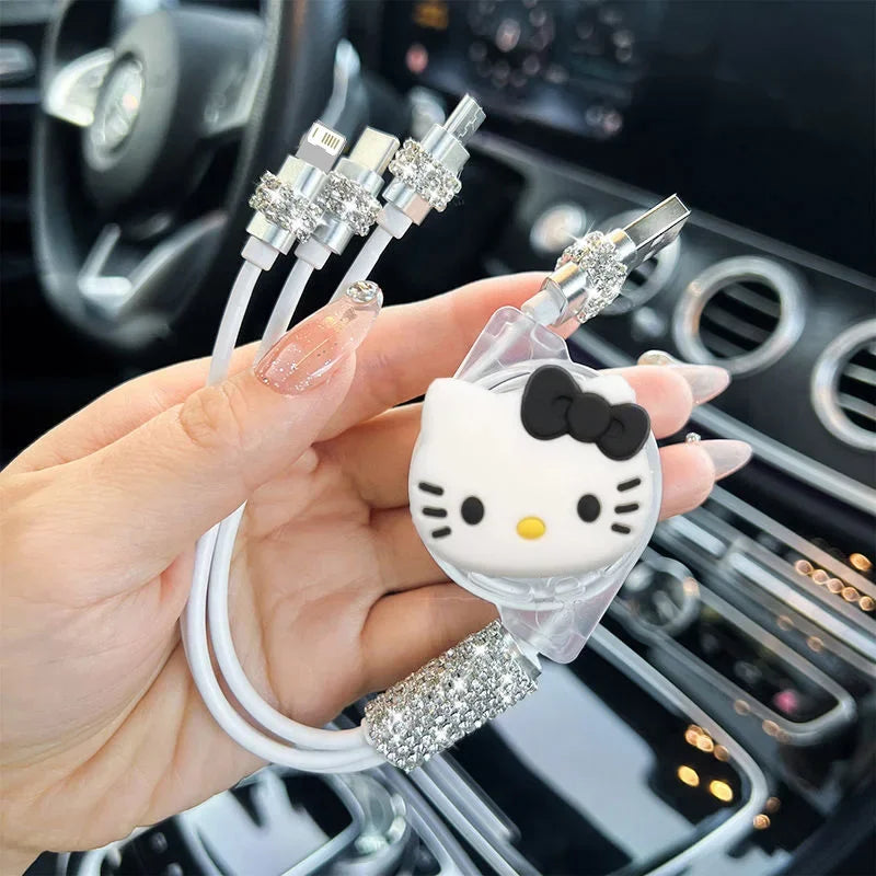 Sanrio Hellokittys 3 In 1 Charging Cable for Iphone Android Micro Usb Type-C Mobile Phone Cute Usb Data Cable