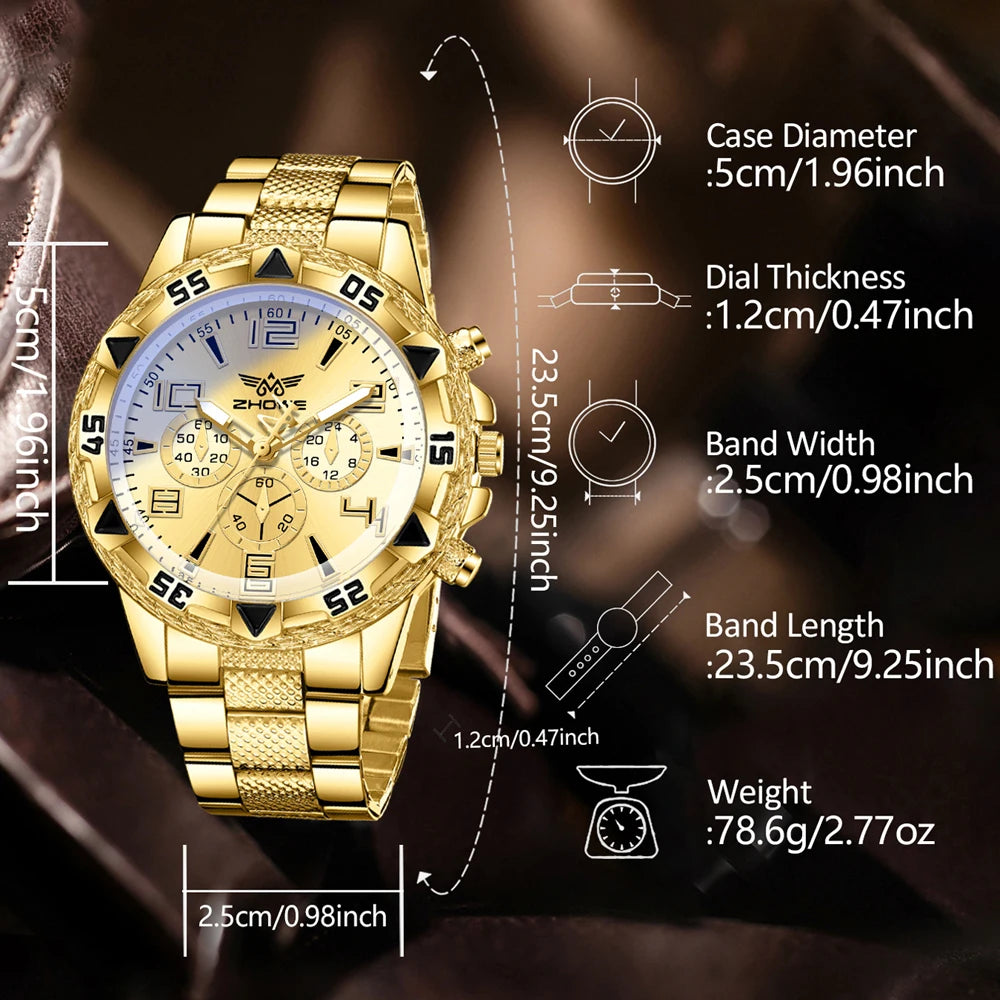 4PCS Men's Watch Set Business Trend Quartz Watch Bracelet Necklace Ring Set Suitable for Daily Clothing Matching Perfect Gift
