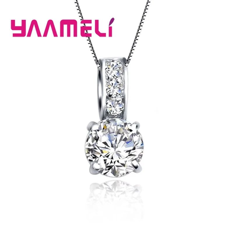 925 Sterling Silver Color Bridal Jewelry Set Classic Cubic Zircon Crystal Pendant  Necklace Stud Earrings for Women Girls Gift