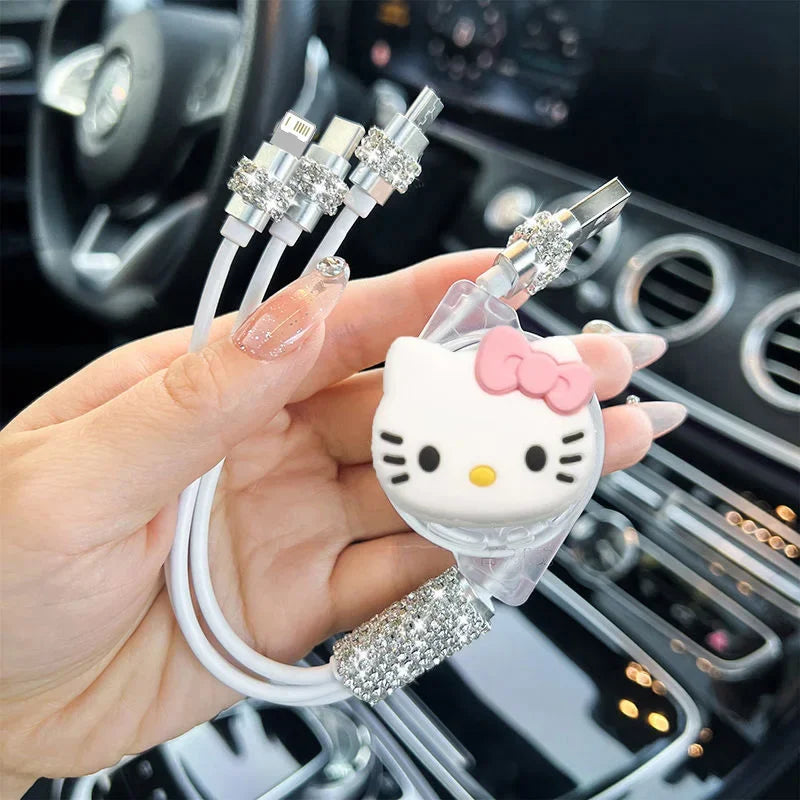 Sanrio Hellokittys 3 In 1 Charging Cable for Iphone Android Micro Usb Type-C Mobile Phone Cute Usb Data Cable