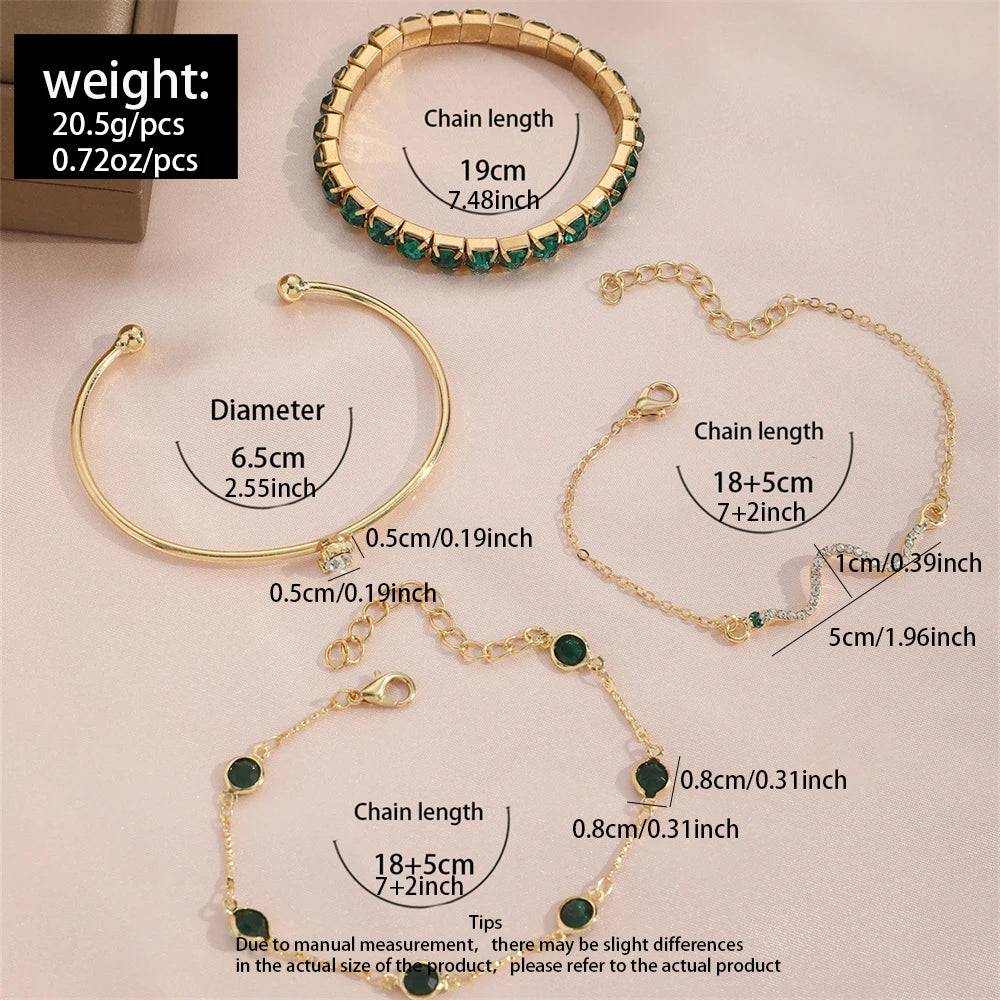 4Pcs/Set Fashionable Snake Imitation Gemstone Bangle Rhinestone Full Metal Bracelet For Birthday Party Christmas Gift For Women