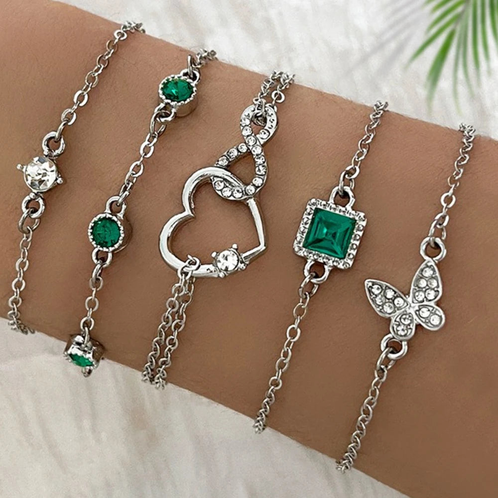 5pcs Vintage-Inspired Bracelet Set with Sparkling Rhinestones - Infinity & Geometric Designs, Perfect for Casual Attire or Gifti